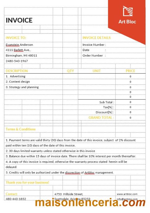 Szablon faktury Art Director w formatach Word i PDF